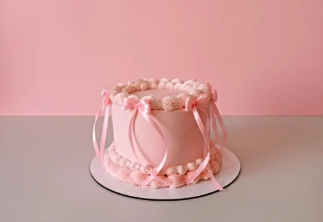 کیک تولد روبان صورتی
